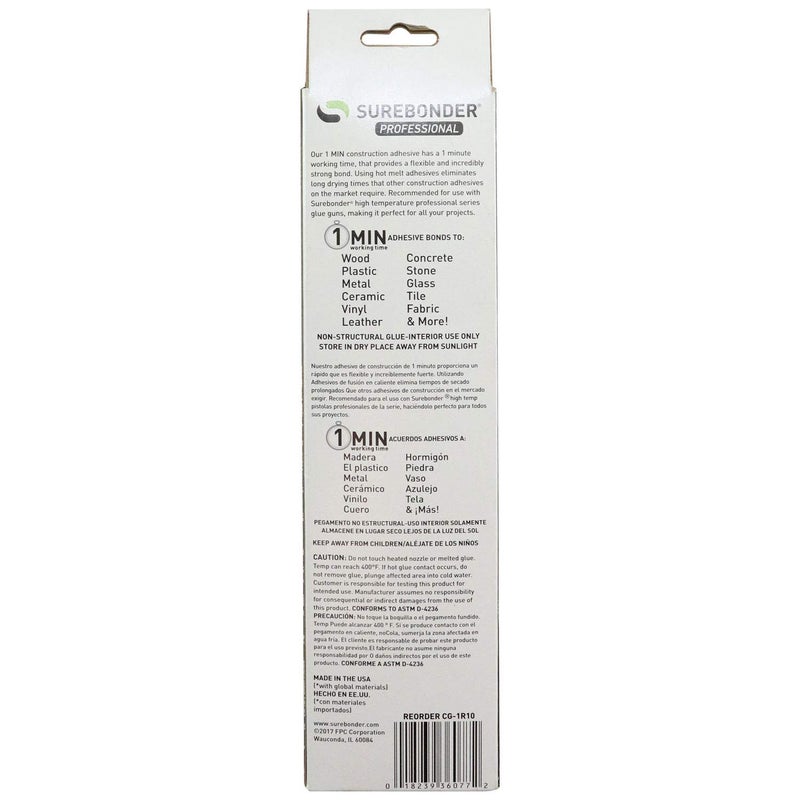 Surebonder Construction Professional Grade Adhesive Hot Melt Glue Sticks - Full Size 10" L, 0.43" D - 1 Minute Working Time, for Home Repairs & Strong Bonds, (CG-1R10T) - Image 3